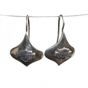Harley-Davidson Earrings, 925 Sterling Silver Teardrop Shape Fish Hook Style